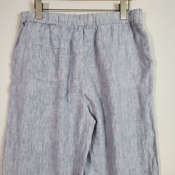 Quince Women's Pants Large Blue White Striped Linen Wide Leg Coastal Lagenlook - Picture 6 of 14
